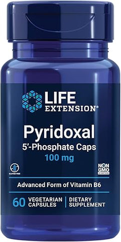 Pyridoxal 5′-Phosphate Caps – Vitamina B6, 100 mg, B6 bioativa para cardiovascular e rins - Life Extension