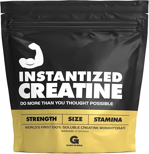 GAINS IN BULK GAINSINBULK.COM - Creatina Monohidratada Instantânea Ganhos em Massa, Primeira Creatina 100% Solúvel do Mundo para Força, Desempenho e Construção Muscular… (30 Porções)