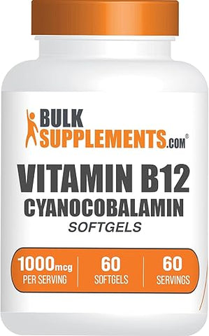 com Vitamin B12 1000 mcg Softgels – Cyanocobalamin, Essential Vitamin B, Gluten Free, 1 Softgel por Porção, 60 Unidades (Embalagem de 1) - BulkSupplements