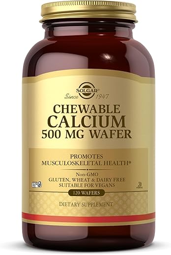 SOLGAR - Solgar Chewable Calcium 500 mg – 120 Wafers – Promove Saúde Musculoesquelética – Não-OGM, Vegano, Sem Glúten, Sem Trigo