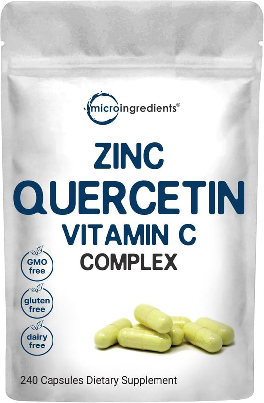 Quercetina com Vitamina C e Zinco, 240 Cápsulas | Quercetina 500mg, Vitamina C 500mg, Zinco 50mg (Picolinato, Citrato, Glicinato, Gluconato) | Imunidade Completa - Micro Ingredients