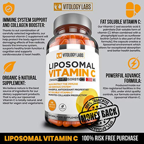 Natuspur - Vitamina C Lipossomal Premium 2000mg – 180 Cápsulas – Ácido Ascórbico de Alta Absorção Ultra Potente, Suporte ao Sistema Imunológico