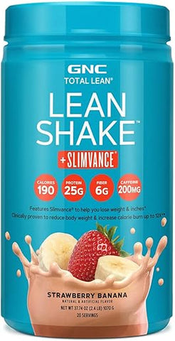 Total Lean Shake Slimvance Morango Banana – 20 Porções, Pó Proteico para Perda de Peso com 200mg de Cafeína | GNC Total Lean - GNC