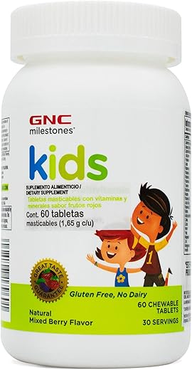 Milestones Kids Chewable Multivitamin – Suporte para ossos, sistema imunológico, olhos e saúde geral – 60 comprimidos mastigáveis para crianças de 2 a 12 anos - GNC