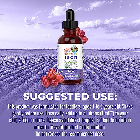 MaryRuth Organics - Ferrochel: Suplemento de Ferro Líquido para Crianças de 1 a 3 Anos | Deficiência de Ferro | Sem Açúcar | Vegano | Não-OGM | Sem Glúten | 60 ml