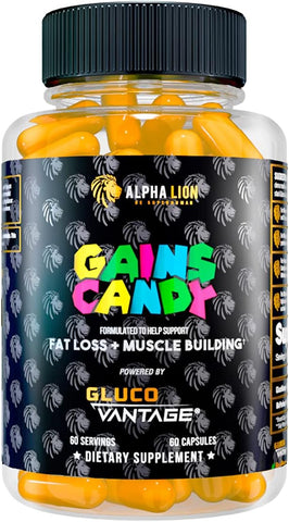 Gains Candy: Pílulas Suplementares para Apoio à Perda de Peso, Construção Muscular, Redução de Gordura Corporal e Aumento de Energia - ALPHA LION