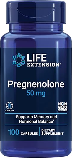 Pregnenolone: Neurohormônio para saúde da memória e plasticidade cerebral, sem glúten, não transgênico, 100 cápsulas - Life Extension