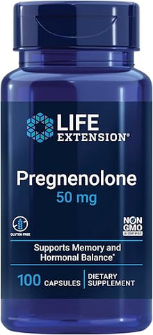 Pregnenolone: Neurohormônio para saúde da memória e plasticidade cerebral, sem glúten, não transgênico, 100 cápsulas - Life Extension