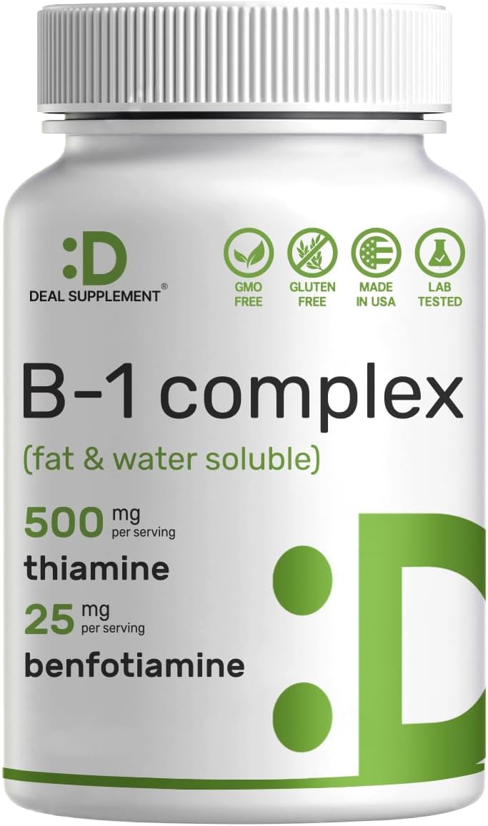 DEAL SUPPLEMENT - Vitamina B1 500mg com Benfotiamina, 240 Cápsulas – Fórmula 2 em 1 Aprimorada – Queima de Gordura