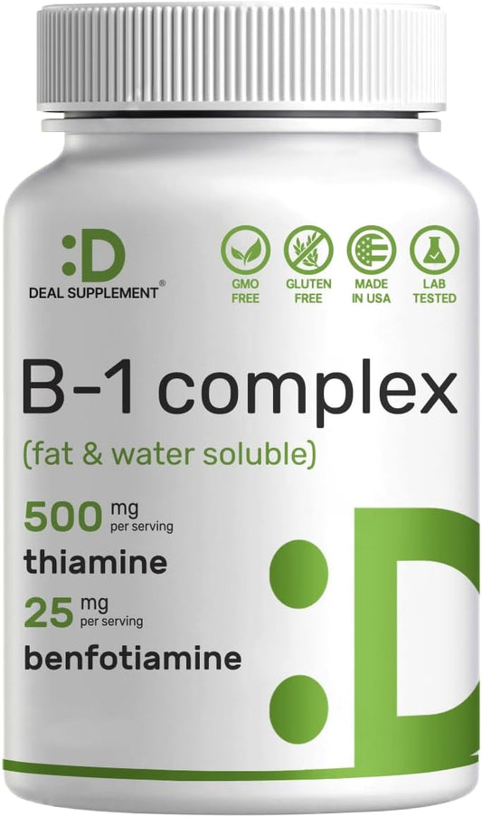 DEAL SUPPLEMENT - Vitamina B1 500mg com Benfotiamina, 240 Cápsulas – Fórmula 2 em 1 Aprimorada – Queima de Gordura