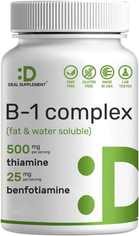 DEAL SUPPLEMENT - Vitamina B1 500mg com Benfotiamina, 240 Cápsulas – Fórmula 2 em 1 Aprimorada – Queima de Gordura