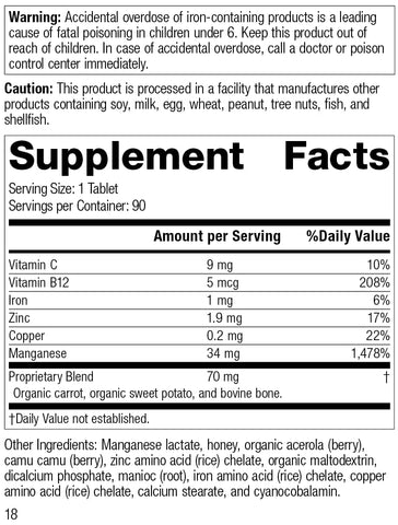 Standard Process Inc. - Standard Process Manganese B12 – Hemoglobina e Antioxidante de Alimentos Integrais com Manganês, Cenoura Orgânica, Maltodextrina, Cobre, Batata Doce Orgânica, Camu Camu, Vitamina B12 – 90 Comprimidos