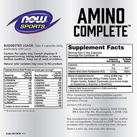 NOW Foods - NOW Sports Nutrition, Amino CompleteTM com Vitamina B-6, 360 Comprimidos – Energia e Recuperação Muscular