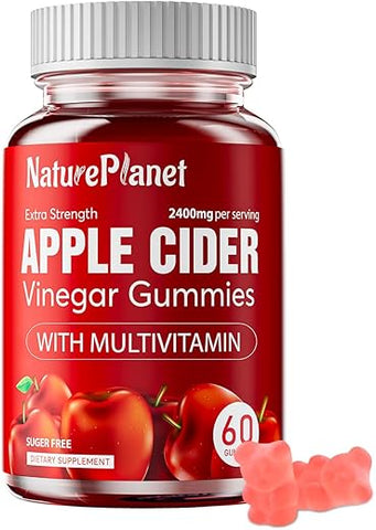 NaturePlanet - Gummies de Vinagre de Maçã, 2400 MG ACV com Multivitamina, Vegano, Não-OGM, Sem Glúten, 60 Gummies