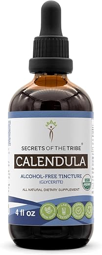 Secrets of the Tribe - Segredos da Tribo Calêndula Orgânica Certificada USDA | Extrato Livre de Álcool, Gotas Herbais de Alta Potência | Feito a partir de Flor de Calêndula Orgânica Certificada (Calendula Officinalis) Seca