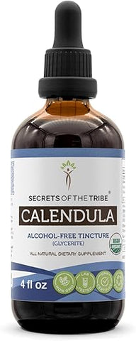 Secrets of the Tribe - Segredos da Tribo Calêndula Orgânica Certificada USDA | Extrato Livre de Álcool, Gotas Herbais de Alta Potência | Feito a partir de Flor de Calêndula Orgânica Certificada (Calendula Officinalis) Seca
