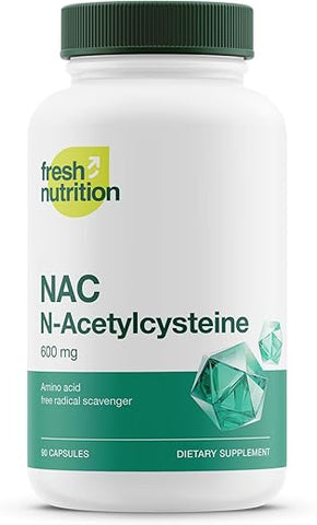 Fresh Nutrition - Suplemento NAC – N Acetil Cisteína – Dosagem Alta 600mg – Aminoácidos – Vegano – Pó Puro NAC – 90 Cápsulas