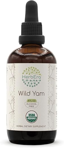 HerbEra - Wild Yam B120 Tintura Orgânica USDA | Extrato Livre de Álcool, Gotas Herbais de Alta Potência | Raiz Seca de Wild Yam (Dioscorea Villosa) Certificada Orgânica (120 ml)