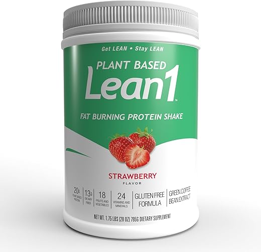 Nutrition53 Pó Substituto de Refeição para Perda de Peso, Queimador de Gordura, Controle de Apetite, Morango à Base de Plantas (28 Ounce) - LEAN1