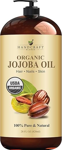 Handcraft Blends - Óleo de Jojoba Orgânico USDA Artesanal – 28 ml – 100% Puro e Natural – Grau Premium para Pele e Cabelo – Óleo Anti-Envelhecimento – Extraído a Frio e Livre de Hexano