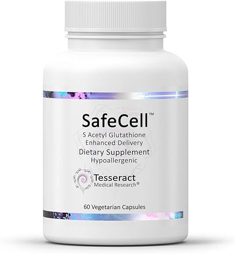 Tesseract Medical Research - SafeCell – Suplemento de S-Acetil Glutationa para Apoio à Saúde Neuro, Poderoso Antioxidante para Neutralizar Radicais Livres, Hipoalergênico, 300mg, 60 Cápsulas Vegetarianas