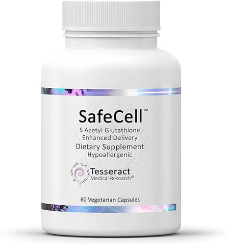 Tesseract Medical Research - SafeCell – Suplemento de S-Acetil Glutationa para Apoio à Saúde Neuro, Poderoso Antioxidante para Neutralizar Radicais Livres, Hipoalergênico, 300mg, 60 Cápsulas Vegetarianas