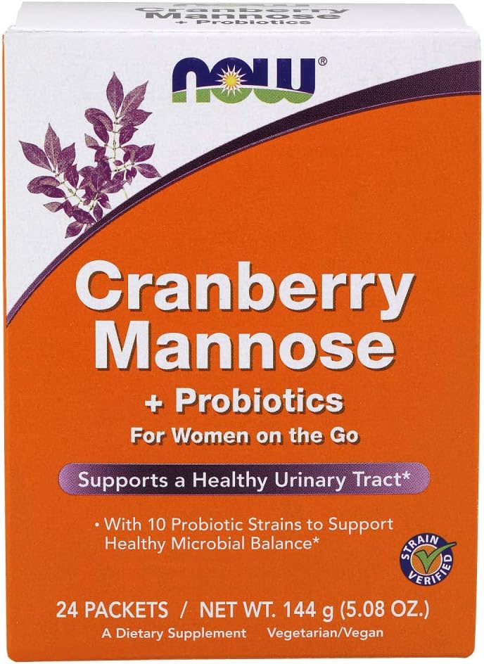 NOW Foods - NOW Supplements, Probióticos Cranberry Mannose com 10 Cepas Bacterianas Probióticas, 24 Unidades – 10g
