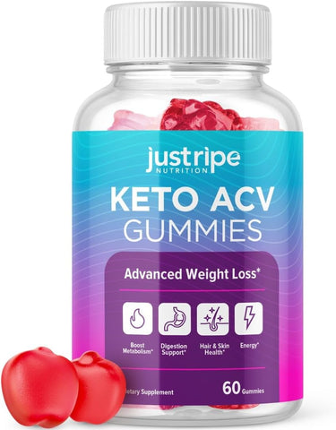 Just Ripe Nutrition - Keto Gummies de Maçã com Vinagre de Maçã – Gerenciamento de Peso e Gordura – Gummies Avançados de Vinagre de Maçã – Dieta para Barriga, Desintoxicação – Digestão