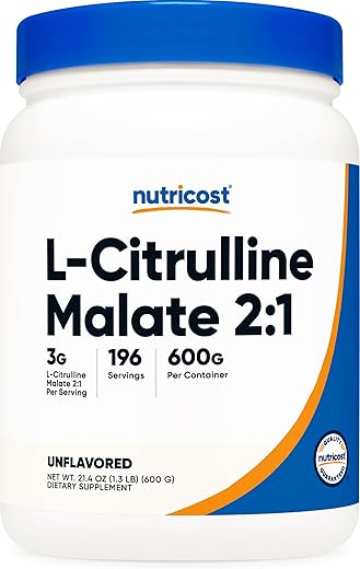 L-Citrulline Malate em Pó (600g) – Suplemento de Alta Qualidade - Nutricost