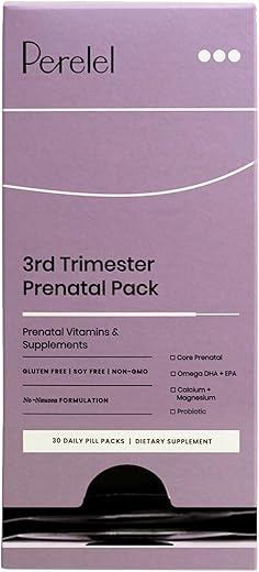 3º Trimestre – Vitaminas Diárias para Gestantes – Probióticos, Ômega 3 DHA e Suplementos Pré-Natais para Mulheres – Livre de Soja, Não-OGM (30 Cápsulas) - Perelel