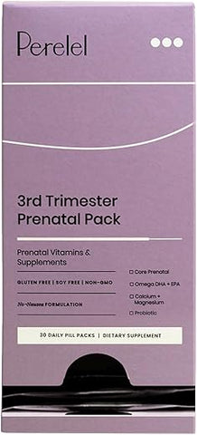 3º Trimestre – Vitaminas Diárias para Gestantes – Probióticos, Ômega 3 DHA e Suplementos Pré-Natais para Mulheres – Livre de Soja, Não-OGM (30 Cápsulas) - Perelel