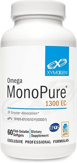 Omega MonoPure 1300 EC – Óleo de Peixe com 3X Maior Absorção – DHA EPA Ômega 3 para Saúde Cardíaca e Suporte Cognitivo (60 Softgels) - XYMOGEN