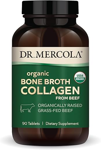 Colágeno de Caldo de Osso Orgânico, 30 Porções (90 Comprimidos), Carne Bovina Criada Organicamente em Pasto, Suplemento Alimentar, Suporta Conforto Ósseo e Articular, USDA Orgânico, Não-OGM - Dr. Mercola