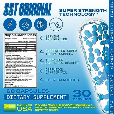 SST Original – Pré-treino – 250 mg Cafeína – Suplementos Energéticos – Sem Queda – Metas de Fitness – Nootrópico – Liberação Controlada para Foco e Disposição o Dia Todo - PERFORMIX