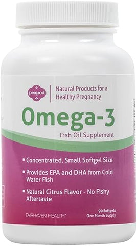 Peapod Ômega-3 Premium Óleo de Peixe Islandês para uma Gravidez Saudável, Rico em EPA, DHA e Ácidos Graxos para Função Cognitiva, Sabor Cítrico - Fairhaven Health