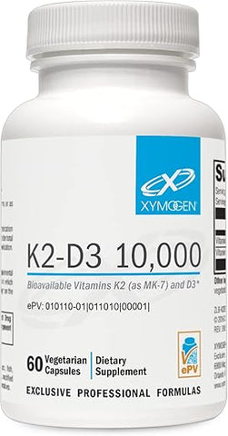 K2-D3 10000 – Vitamina D3 K2 – Vitamina D 10.000 UI (Colecalciferol) com Vitamina K2 MK-7 – Saúde do Coração, Arterial e Óssea – Suporte Imunológico (60 cápsulas) - XYMOGEN