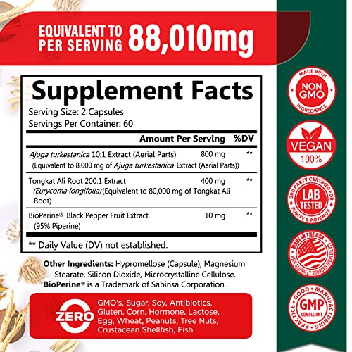 Benevolent Nourishment - Turkesterone 8,000mg – Alta Pureza – BioPerine® para Absorção Máxima – Suplemento com Tongkat Ali – Aumente a Resistência e o Crescimento Muscular Magro