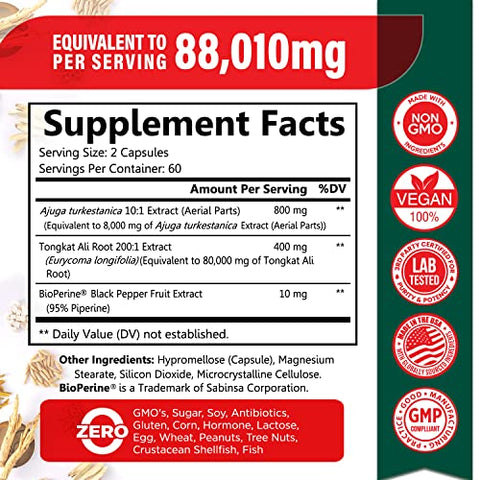 Benevolent Nourishment - Turkesterone 8,000mg – Alta Pureza – BioPerine® para Absorção Máxima – Suplemento com Tongkat Ali – Aumente a Resistência e o Crescimento Muscular Magro