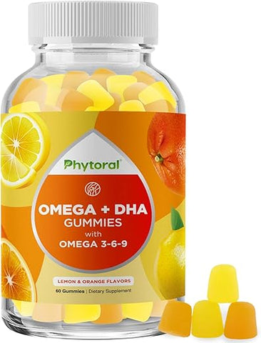 Phytoral - DHA Omega 3 Gummies para Adultos – Suplemento Vegetariano de Ômega 3 Delicioso e Natural com Vitaminas em Goma à Base de Semente de Chia – Suplemento de Ômega 3 EPA DHA à Base de Plantas com Ômega 3 6 9 – Marca: DHA Omega 3 Gummies