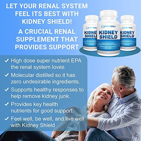 Kidney Restore - Kidney Shield 120 Cápsulas – Suporte à Função Renal Normal e Saúde Renal – Limpeza Renal Ômega 3 – 120g