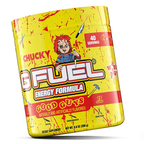 Chucky Good Guys – Pó Energético, Sem Açúcar, Cafeína Limpa, Foco e Suplemento, Mistura para Água, Sabor Laranja Tropical, Aminoácidos de Foco, Vitaminas e Antioxidantes, 280g - G Fuel
