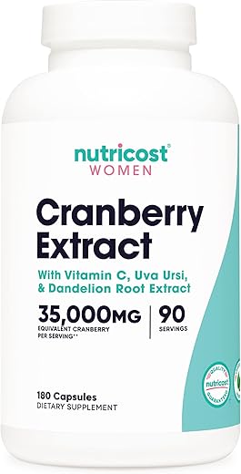 Extrato de Cranberry para Mulheres (35.000mg Equivalente), 180 Cápsulas – com Vitamina C, Uva Ursi | Nutricost Cranberry Extract | 35.000mg | 180 Cápsulas | Vitamina C | Uva Ursi - Nutricost