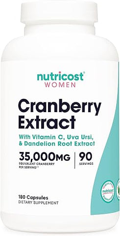 Extrato de Cranberry para Mulheres (35.000mg Equivalente), 180 Cápsulas – com Vitamina C, Uva Ursi | Nutricost Cranberry Extract | 35.000mg | 180 Cápsulas | Vitamina C | Uva Ursi - Nutricost