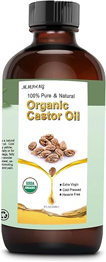 MMPANG - Óleo de Rícino Puro 100%% Extraído a Frio Certificado Orgânico USDA Frasco de Vidro Livre de Hexano para Estimular o Crescimento Capilar, Hidratar a Pele do Corpo
