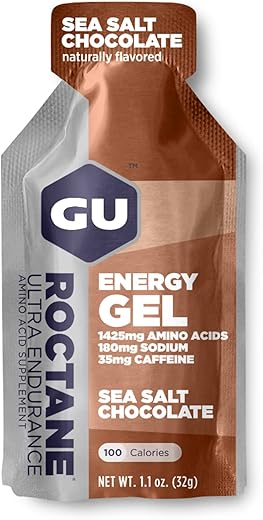 GU ENERGY GEL - Gel Energético GU Energy Roctane Ultra Endurance Vegano, Sem Glúten, Kosher e Sem Laticínios para Esportes ao Ar Livre – Chocolate com Sal Marinho