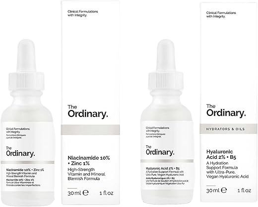 THE ORDINARY - Conjunto Facial The Ordinary: Tratamento Facial com Ácido Hialurônico 2%% B5 (30ml) e Niacinamida 10%% Zinco 1%% (30ml) – Cuidados com o Rosto