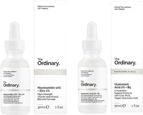 THE ORDINARY - Conjunto Facial The Ordinary: Tratamento Facial com Ácido Hialurônico 2%% B5 (30ml) e Niacinamida 10%% Zinco 1%% (30ml) – Cuidados com o Rosto