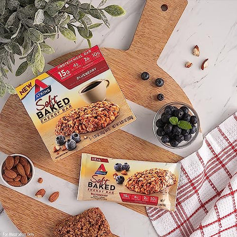 Barras Energéticas Soft Baked, Mirtilo, 15g Proteína, 2g Açúcar, Excelente Fonte de Fibra, Baixo Carboidrato, 4 Pacotes (5 Barras Cada) - Atkins