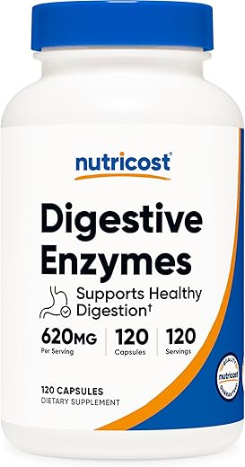Enzimas Digestivas 620mg, 120 Cápsulas – Suplemento Completo de Enzimas Digestivas - Nutricost