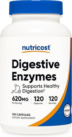 Enzimas Digestivas 620mg, 120 Cápsulas – Suplemento Completo de Enzimas Digestivas - Nutricost